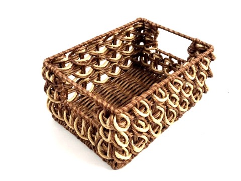Handcrafted Rectangular PE Resin Loop Weaving Basket with Cut-out Handles